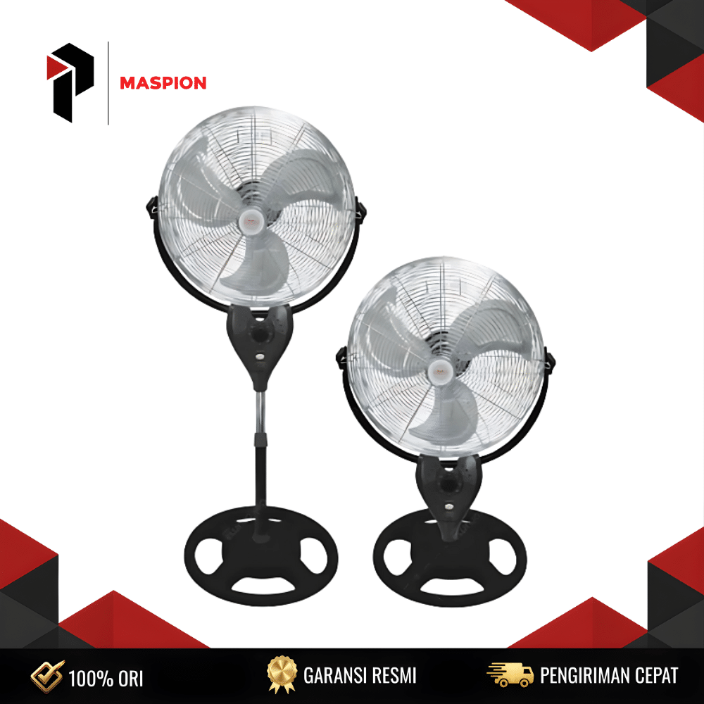 POWERFAN MASPION PW-500S POWERFAN MASPION PW-500S (Industrial Airflow, Heavy Duty Motor) 220W 3 Speed Stand Industrial Fan Metal Frame Height Adjustable Tilt Adjustable Grill Safety Garansi Resmi - Image 1